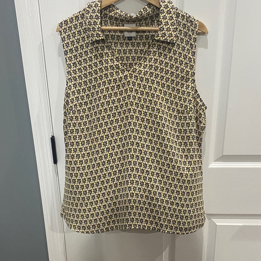 CAbi Sleeveless Houndstooth Top - Black and Cream